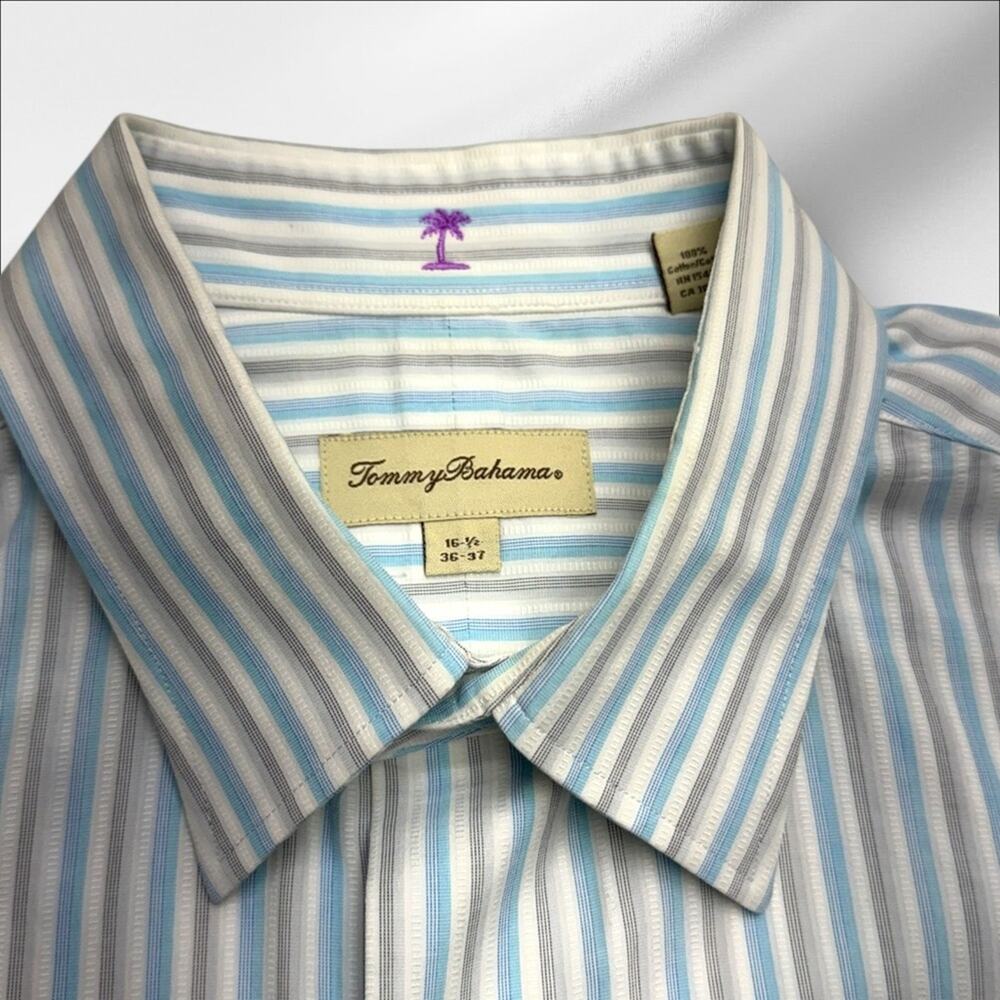 TOMMY BAHAMA Men’s 16.5 - 36/37 Light Blue Striped Dress Shirt - Picture 4 of 4